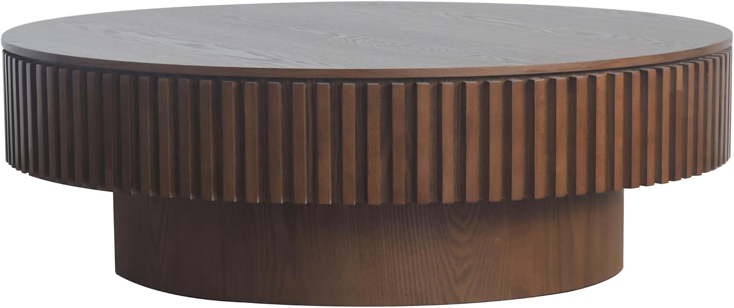 39.37' Round Coffee Table with Storage for Living Room Wood Coffee Table Contemporary Circle Center Table for Apartment, Easy Assembly, Walnut