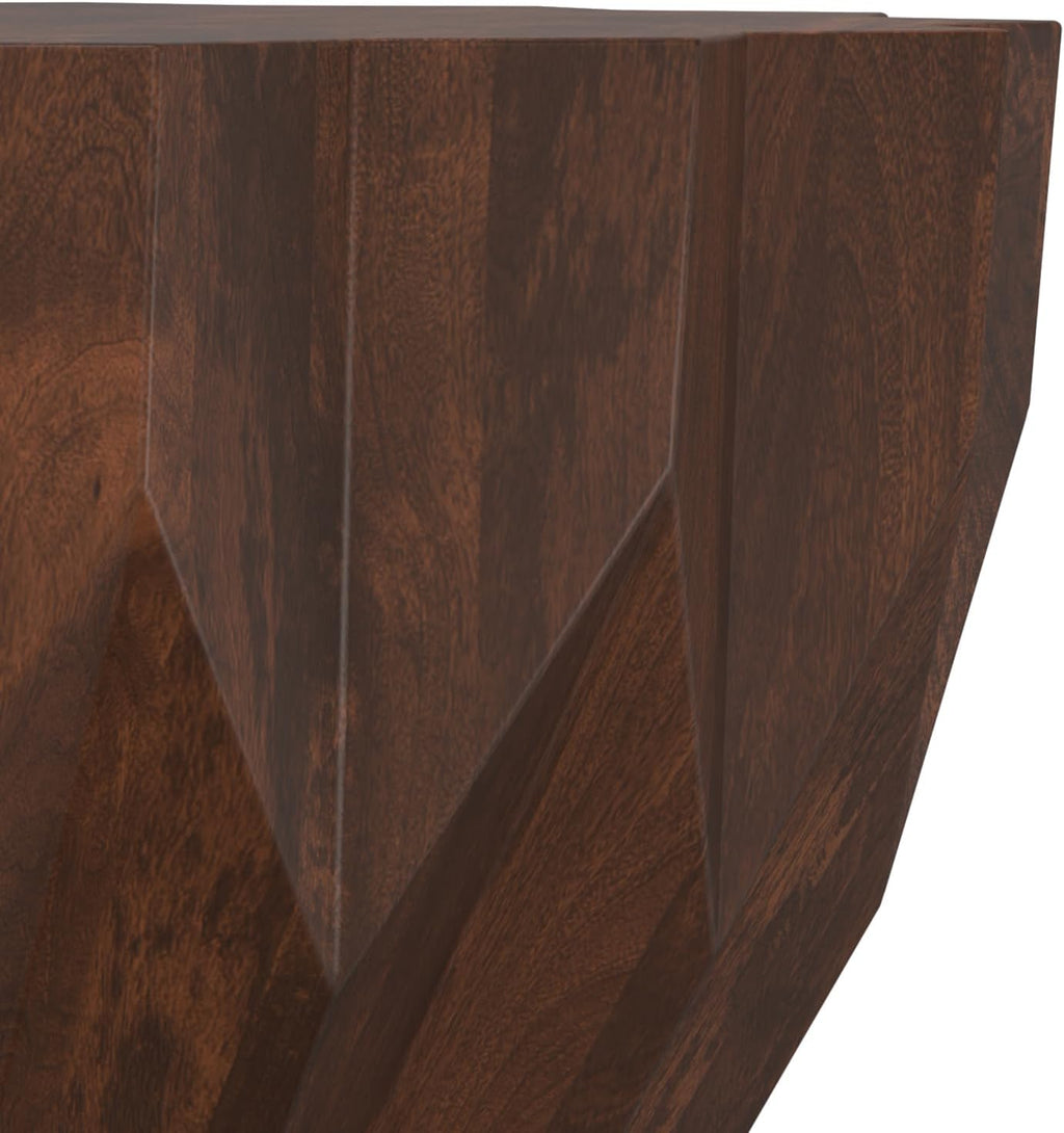 SIMPLIHOME Turnbull Coffee Table - 34 inch Wide Solid Mango Wood Living Room Table in Walnut, Contemporary Sculptural Table for Family Room with Faceted Drum Design and Geometric Cut Edges, Assembled