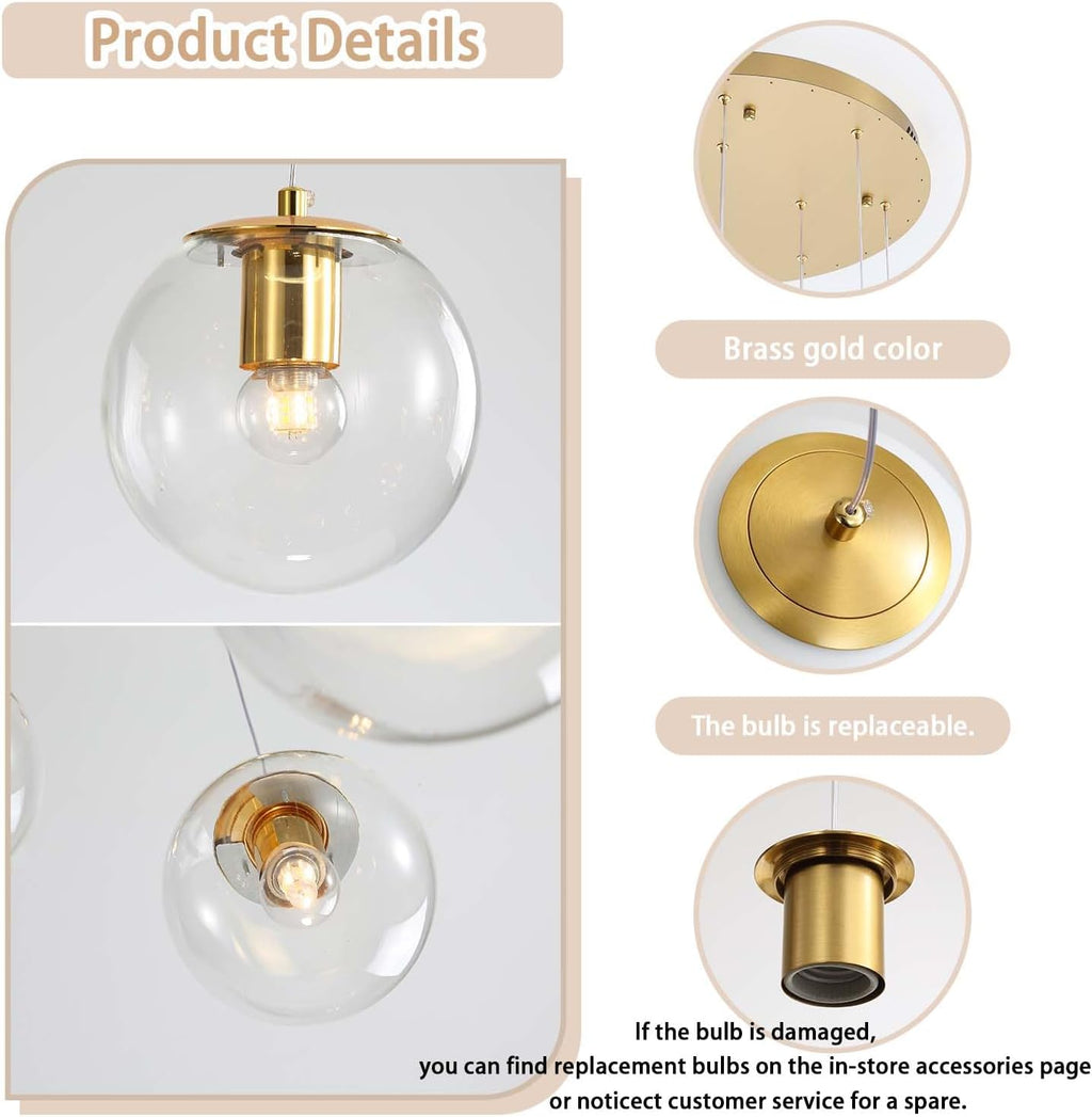 ykolupty 10-Light LED Staircase Modern Glass Globe Pendant Light Gold Chandeliers Large Chandeliers for High Ceilings, Entryway Lighting Fixture Villas and Stairs