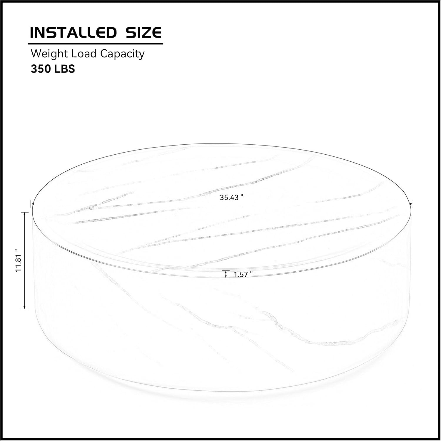 Round Coffee Table for Living Room Circle Coffee Table Modern Drum Center Table for Apartment, No Need Assembly (Fiberglass 35.43'' Mars Pattern)