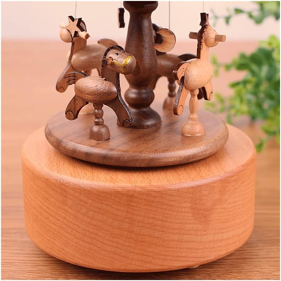 Music Box Wooden Musical Box Merry-go-Round Music Boxs Creative Suitable for Couples Children Friends Holiday (Color : Brown)