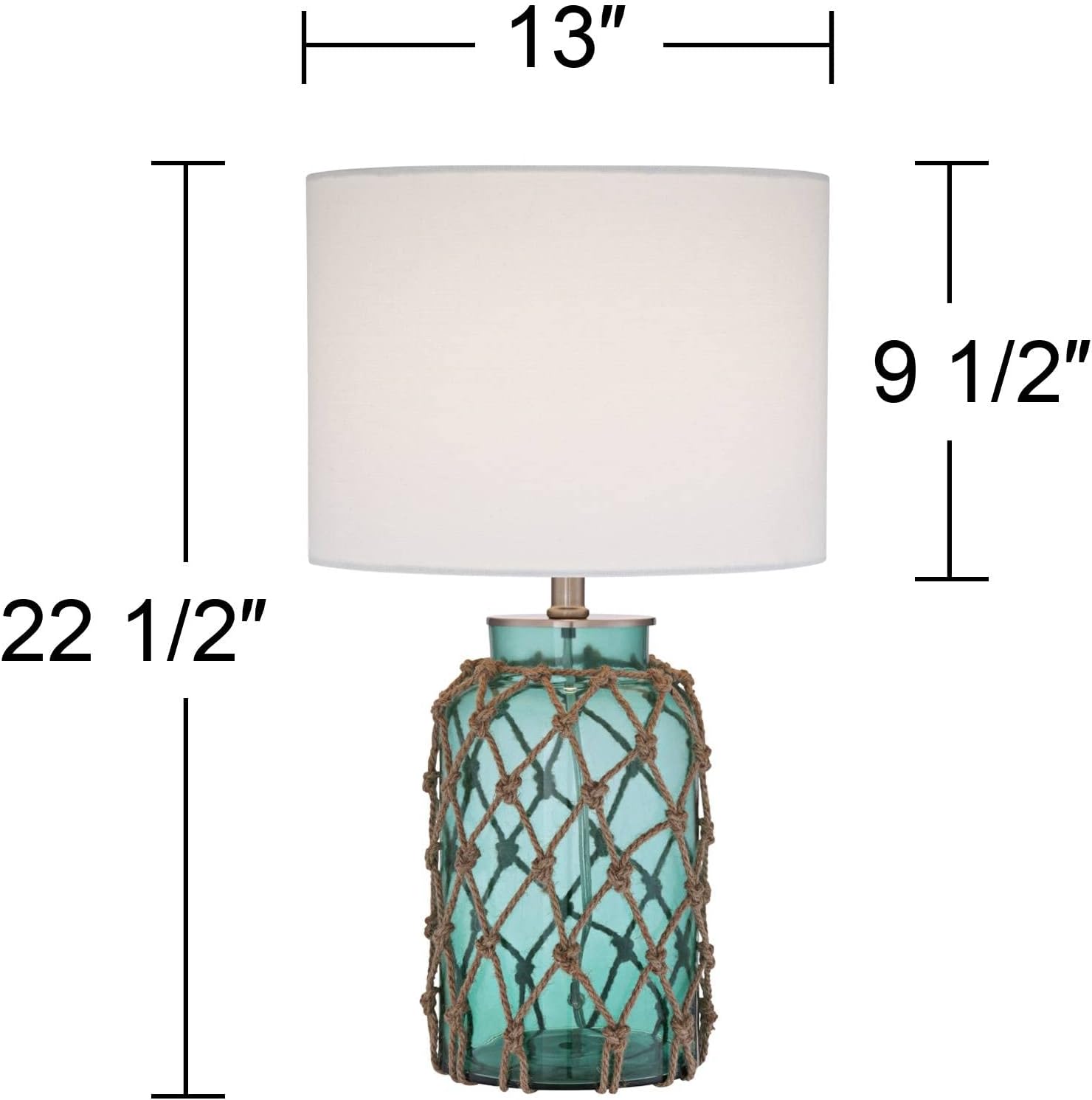 360 Lighting Crosby Cottage Accent Table Lamps 22.5' High Set of 2 Natural Coastal Blue Green Rope Net Off White Drum Shade Decor for Living Room Bedroom House Bedside Nightstand