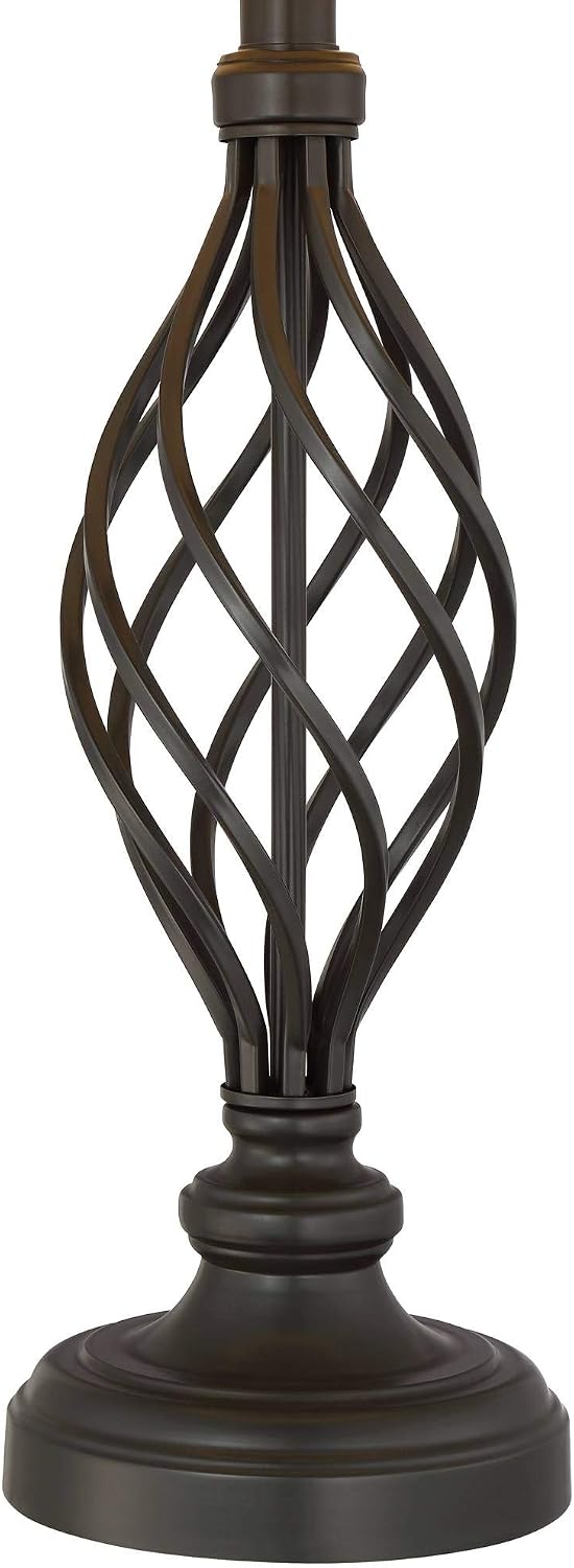 Franklin Iron Works Annie Modern Industrial 3-Way Table Lamps 28' Tall Set of 2 with Dimmers Bronze Iron Cream Tapered Drum Shade for Bedroom Living Room House Home Bedside Nightstand Office