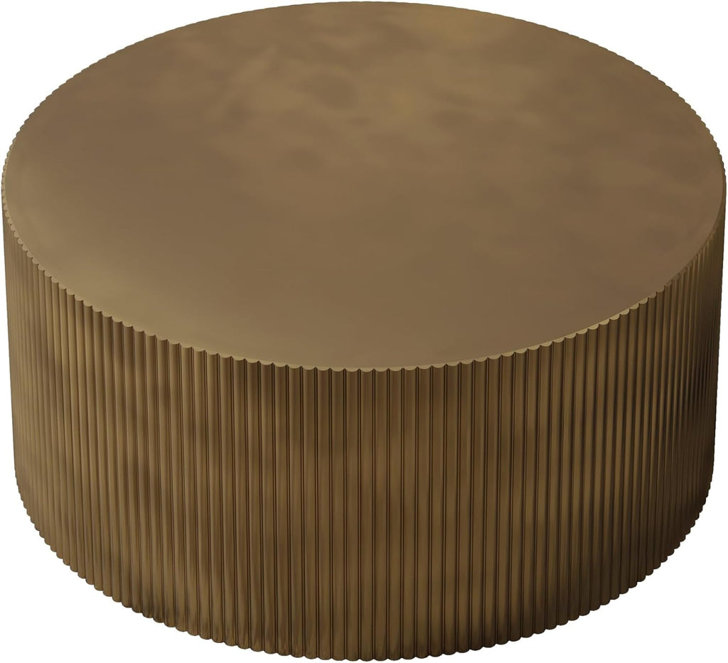 35.83' Gold Round Coffee Table, Minimalist Wave Stripe Modern Round Table, Drum Circle Coffee Tables for Living Room,Office Apartment,Gold