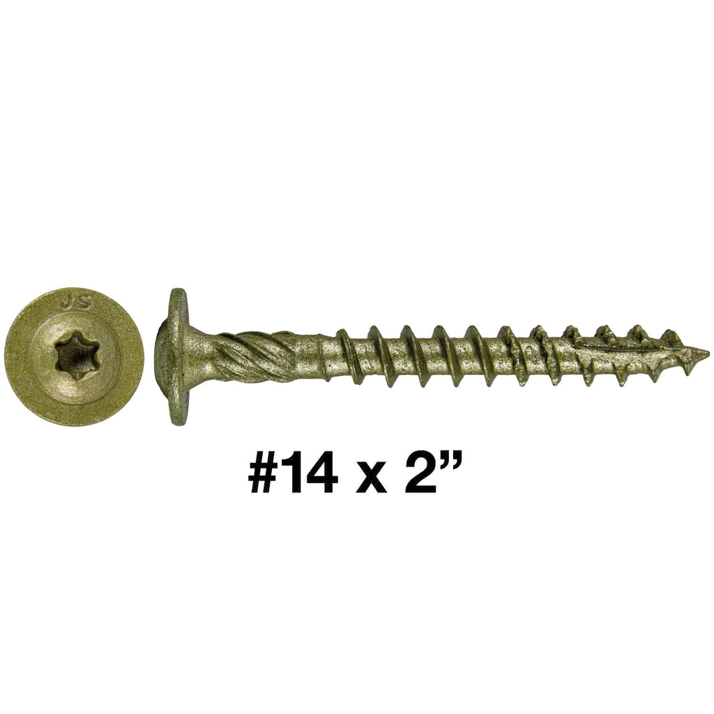 Jake Sales #14 x 2 Construction Lag Screw - Torx/Star Drive Heavy Duty Structural Lag Screw - Exterior Coated - ACQ Compatible - Modified Truss Washer Head. (10 x 100 Count CASE -1,000 Screws)