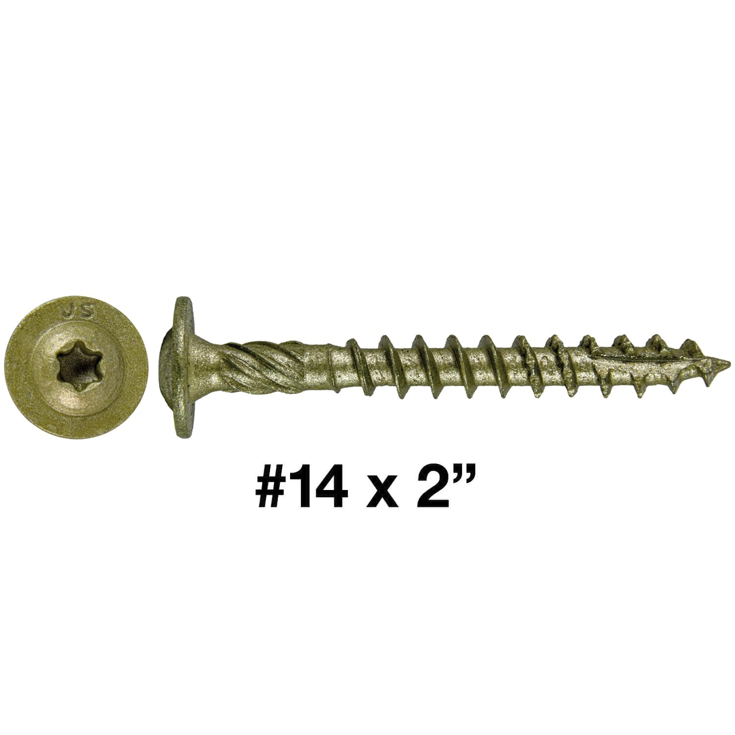 Jake Sales #14 x 2 Construction Lag Screw - Torx/Star Drive Heavy Duty Structural Lag Screw - Exterior Coated - ACQ Compatible - Modified Truss Washer Head. (10 x 100 Count CASE -1,000 Screws)