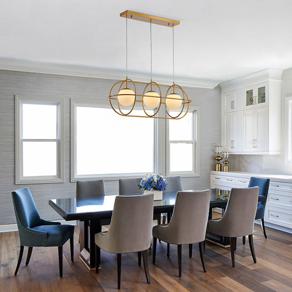 Modern Pendant Ceiling Lights 86CM Metal Cage Ceiling s Gold Chandeliers Vintage Globe Ball Light Fixture 3-Lights Suspension Chandelier for Kitchen Island