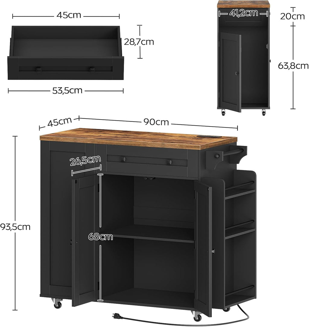 YATINEY Kitchen Island with Storage, Mobile Rolling Cart with Trash Can Storage, Kitchen Island on Wheels, Rolling Island Table with Charging Station, Spice Rack, for Kitchen, Rustic Brown ZD02UBR