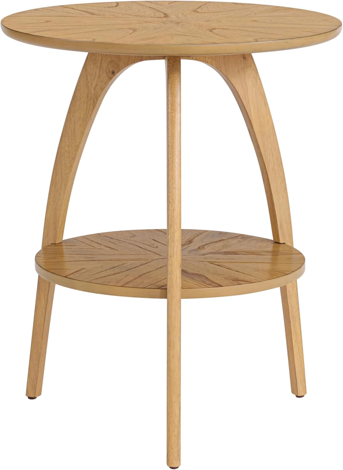 Martin Svensson Home LAX Retro Mid-Century Modern Round Wood End Table, Solid Grain Side Table with Lower Shelf, Small Accent Table for Living Room or Nightstand. Light Wood Blonde.