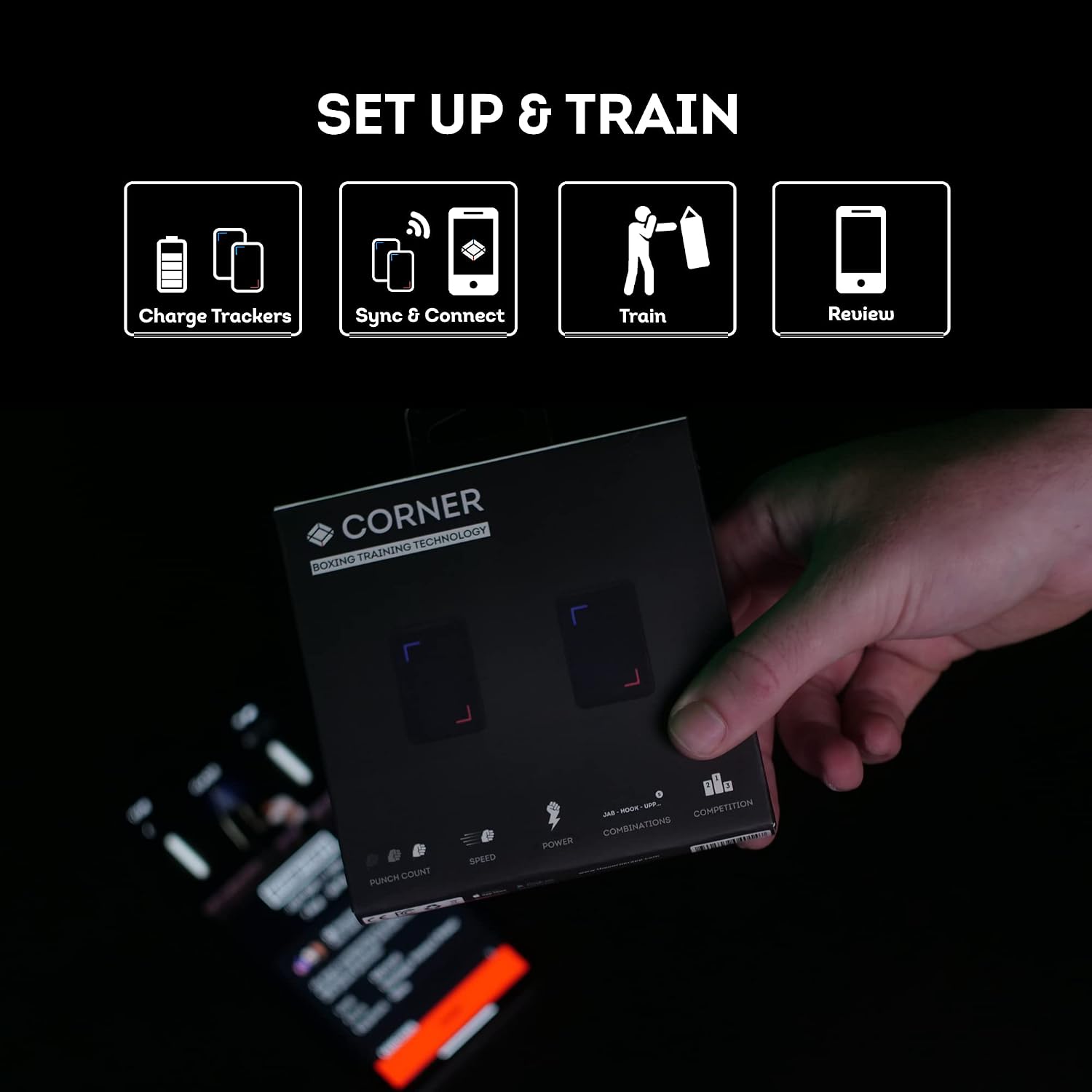 Corner Boxing Smart Punch Trackers - Measure Accurate Punch Count, Speed & Power Performance in Real Time – Stay Motivated at Home & in The Gym - Bluetooth Compatible with iOS & Android