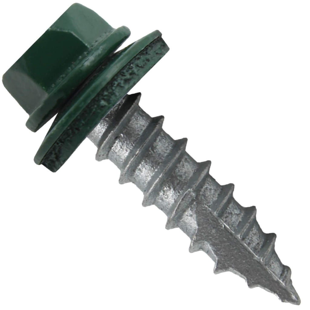 #14 Metal Roofing Screws: (1000) Screws x 1' Ivy/Forest Green Hex Head Sheet Metal Roof Screw. Self Starting/Tapping Metal to woodsheet Metal Screws with EPDM Washer. for Corrugated Roofing