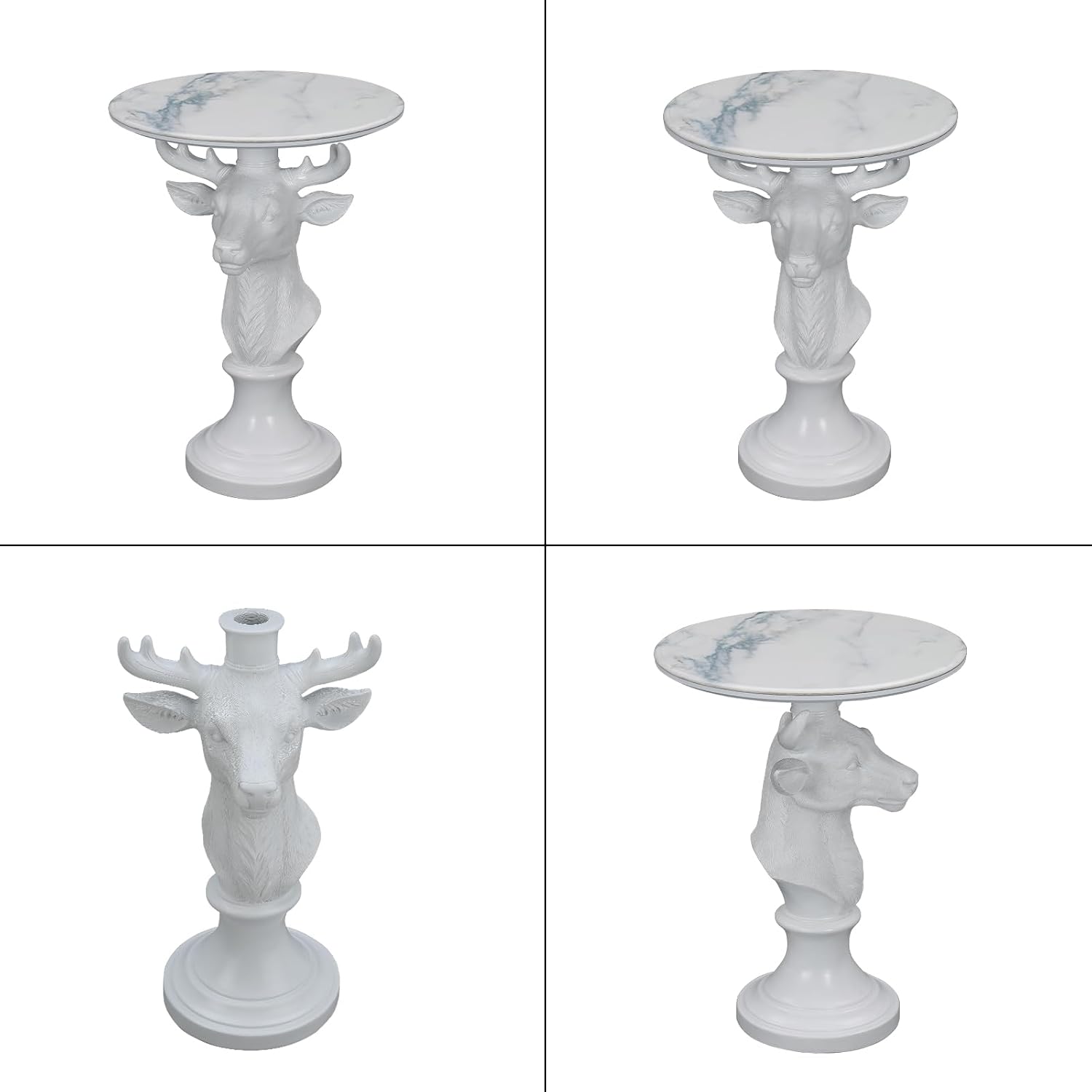 Modern Accent TableLiving Room White Deer Statue Contemporary‌ Faux Marble Night Stand Side Table with White Deer Base Reception Area & Bedroom（Width 19.69' ——Tall 25.59'）