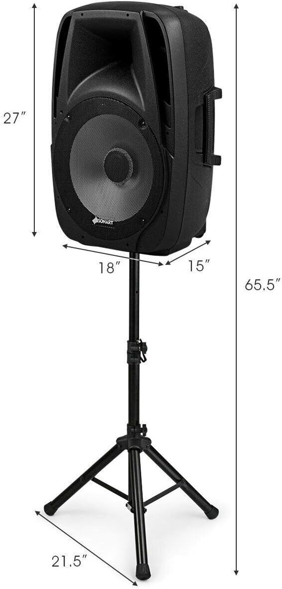 Sonart 15' 1500W Powered Speakers, 2-Way Full Range Portable PA Speaker System Combo Set With Stands/Illuminating Light/Microphone/EQ/USB/Bluetooth
