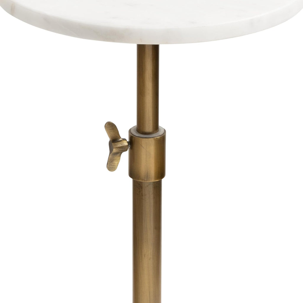 Kate and Laurel Engles Traditional Adjustable-Height Pedestal Drink Table; 10 x 10 x 30; White Marble and Antique Brass; Vintage Round Indoor Metal Plant Stand with Authentic Marble Tabletop