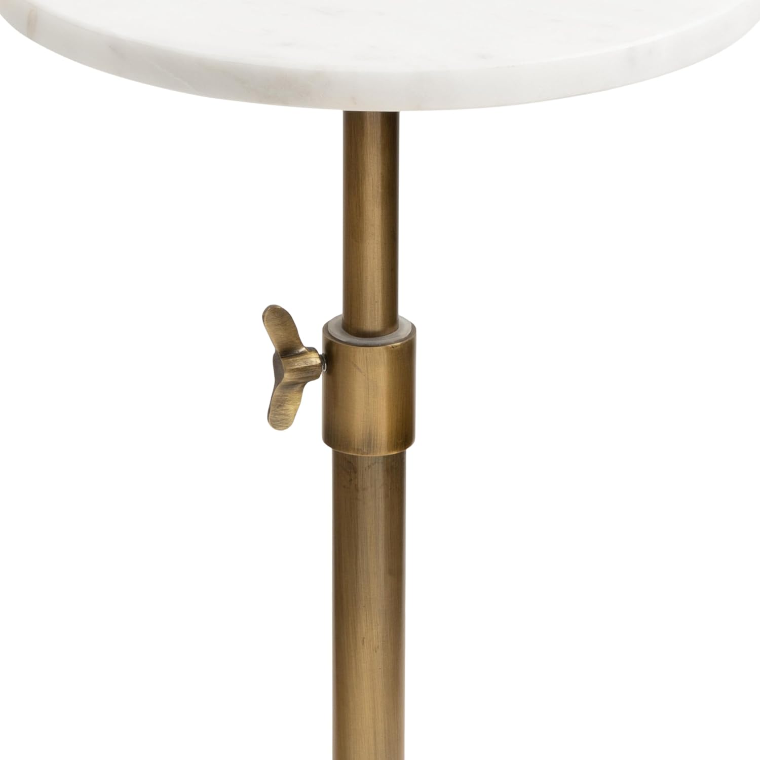Kate and Laurel Engles Traditional Adjustable-Height Pedestal Drink Table; 10 x 10 x 30; White Marble and Antique Brass; Vintage Round Indoor Metal Plant Stand with Authentic Marble Tabletop