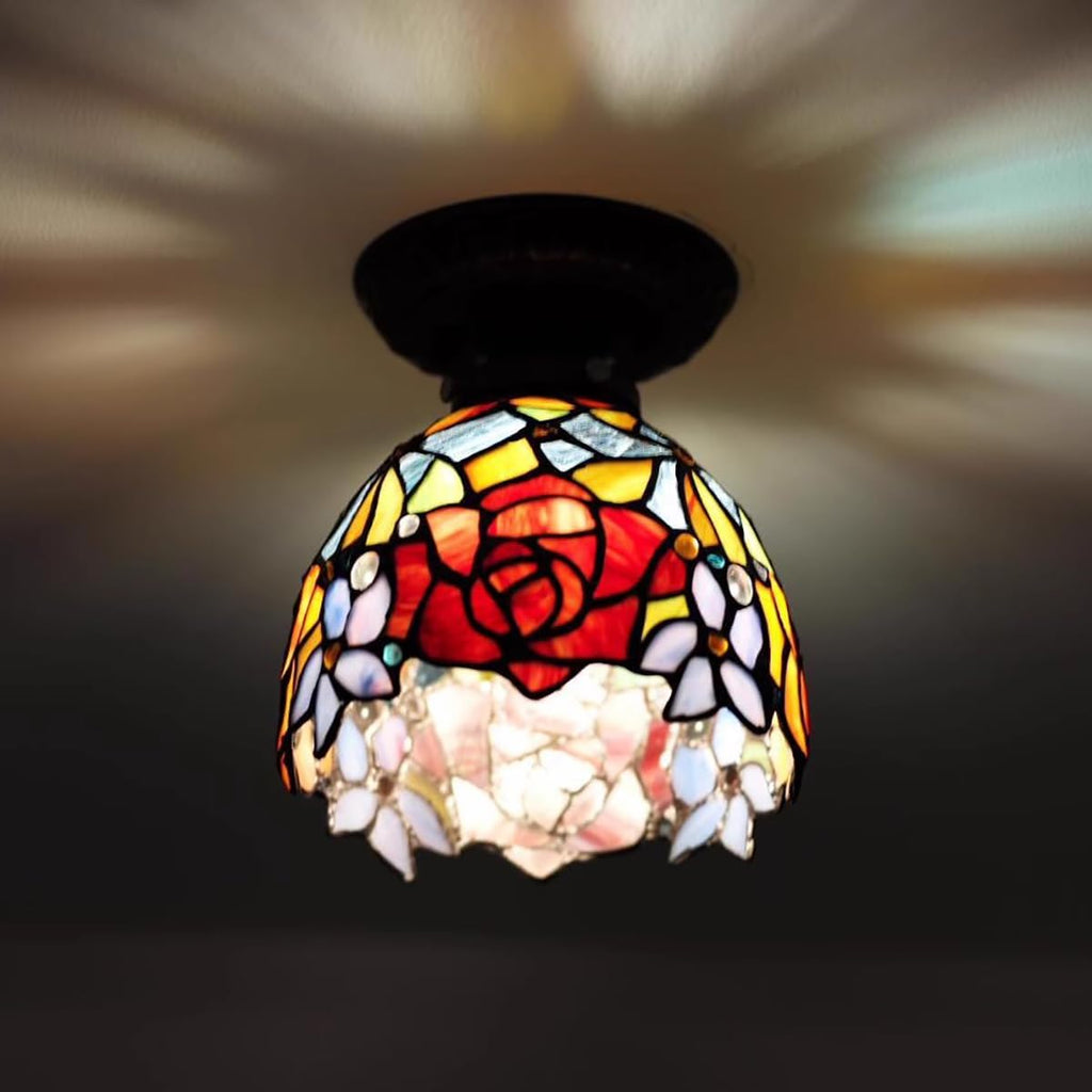 2 Sets Rose Blue Lampshade Replacement, Tiffany Style Vintage Handmade Red Orange Green Stained Glass Crystal Beads Shade for Wall Sconce, Ceiling Light, Pendant Lamp,Chandelier