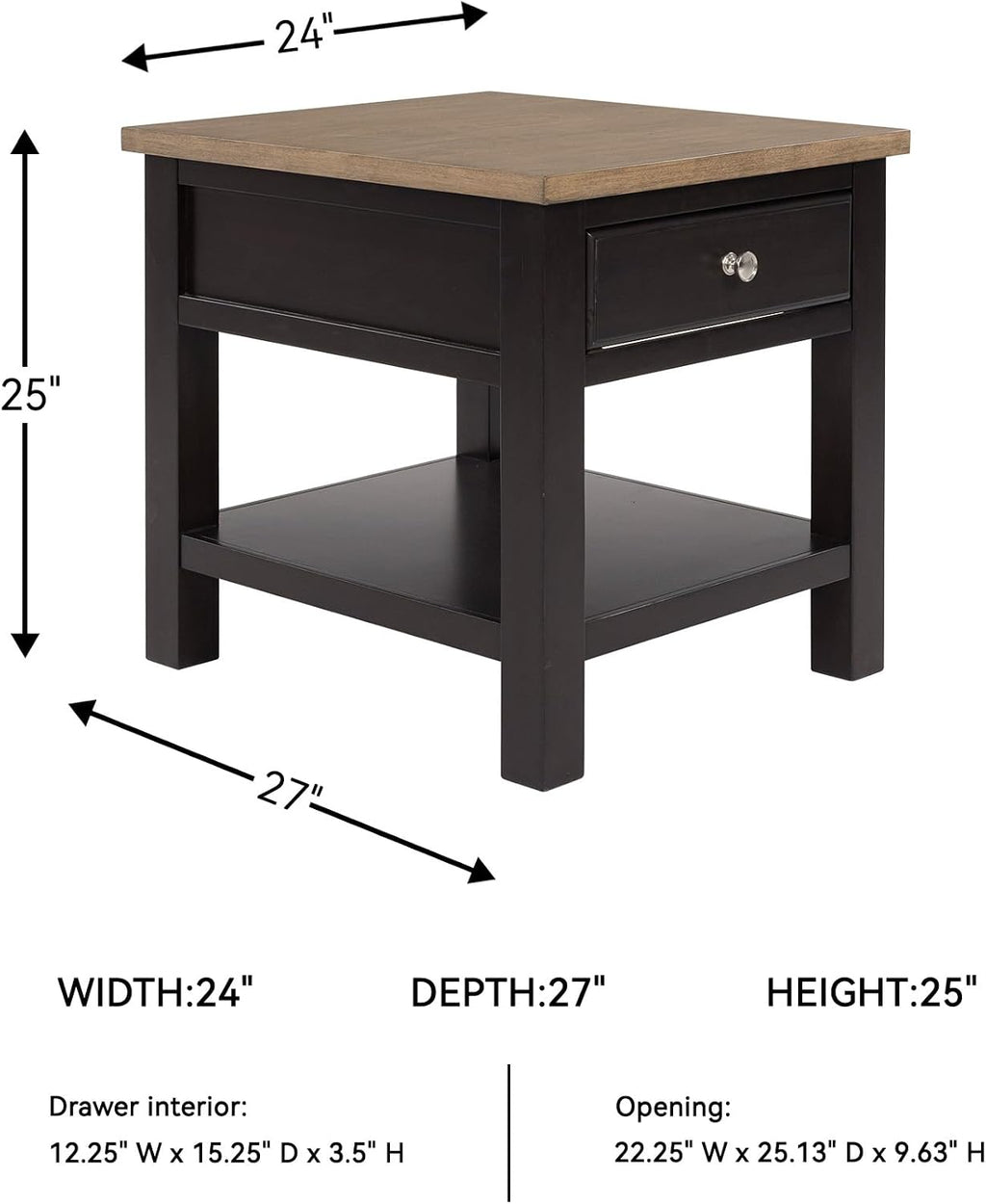 Signature Design by Ashley Drazmine Casual End Table with 1 Lower Shelf, Light Brown & Black