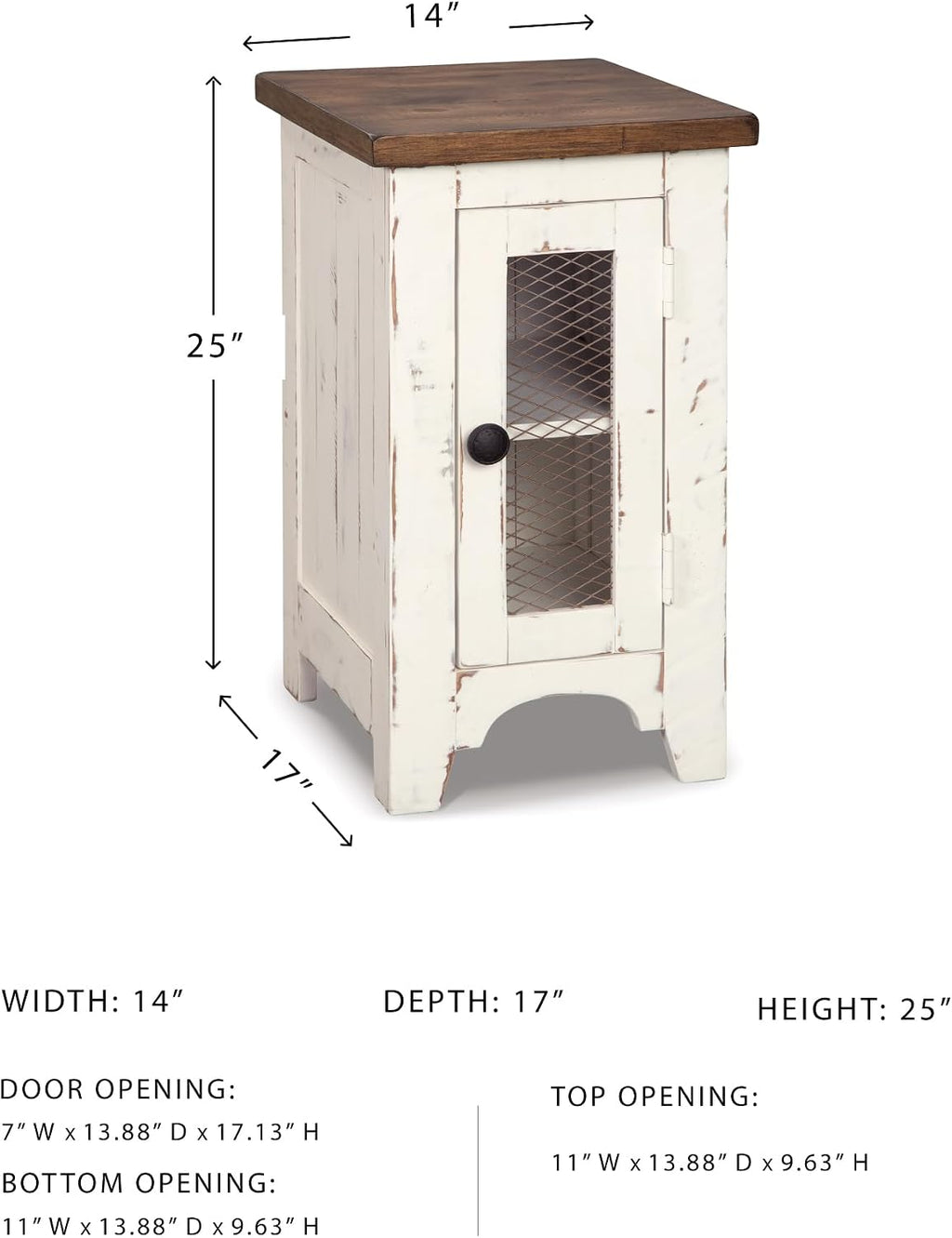 Signature Design by Ashley Wystfield Farmhouse Chair Side End Table with Cabinet Door for Storage, White & Brown with Distressed Finish