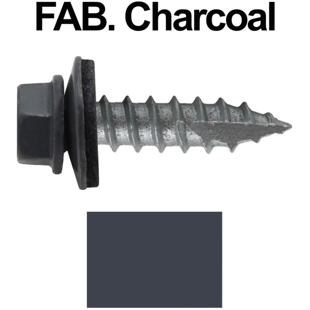 #14 Metal Roofing Screws: (1000) Screws x 1' FAB. Charcoal Hex Head Sheet Metal Roof Screw. Self Starting/Tapping Metal to woodsheet Metal Screws with EPDM Washer. for Corrugated Roofing