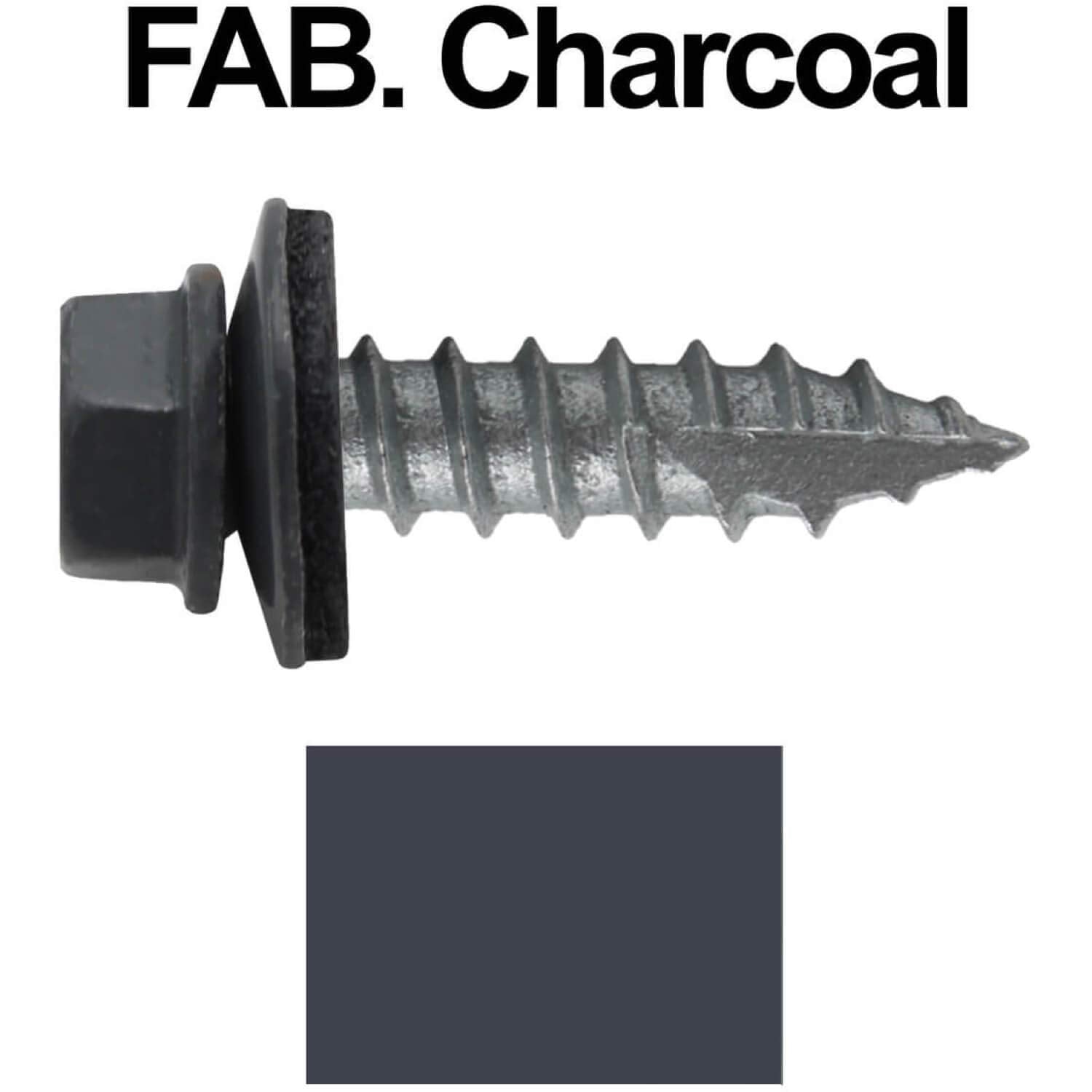 #14 Metal Roofing Screws: (1000) Screws x 1' FAB. Charcoal Hex Head Sheet Metal Roof Screw. Self Starting/Tapping Metal to woodsheet Metal Screws with EPDM Washer. for Corrugated Roofing