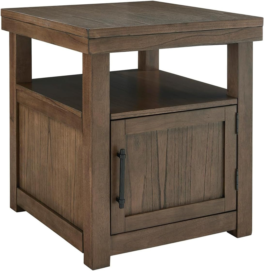 Signature Design by Ashley Boardernest Casual End Table with 1 Open Shelf and 1 Cabinet, Dark Brown