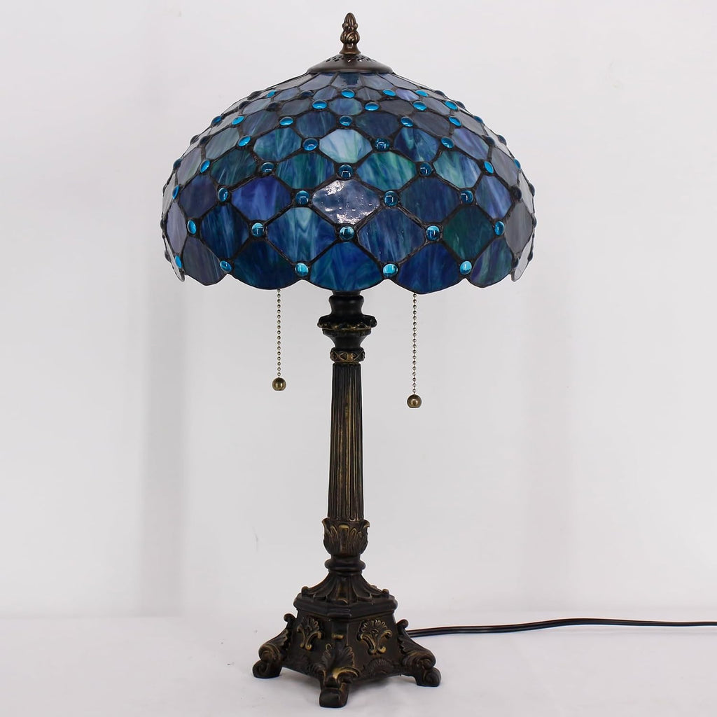 12 Inch Tiffany Stained Glass Lamp Shade Replacement Only (Blue) | Stained Glass Style Lampshade with Cap fit for Table lamp Pendant Light Ceiling Fixture