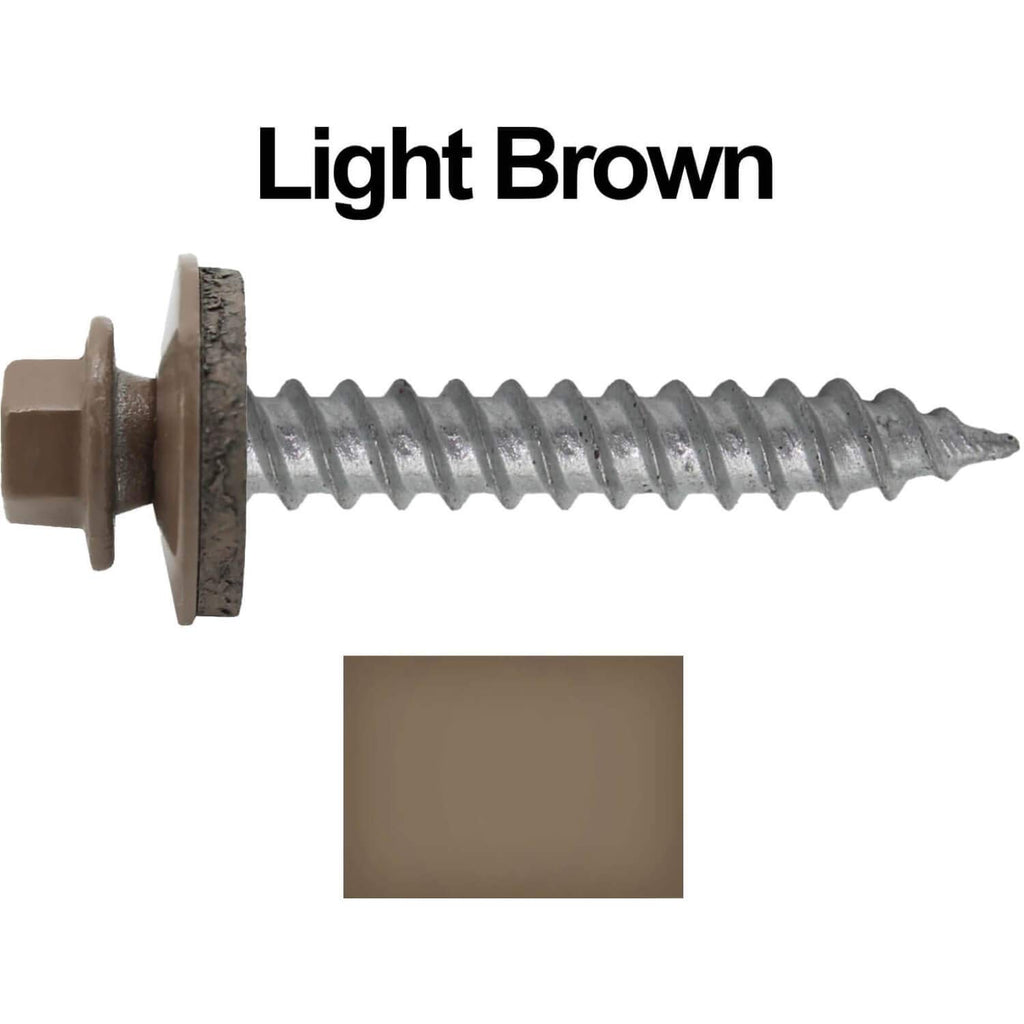 Metal Roofing Screw: (250) 12 x 1-1/2' Light Brown Hex Sheet Metal Roof Screw. Sharp Point Metal to Wood siding Screws. 5/8' EPDM Washer.