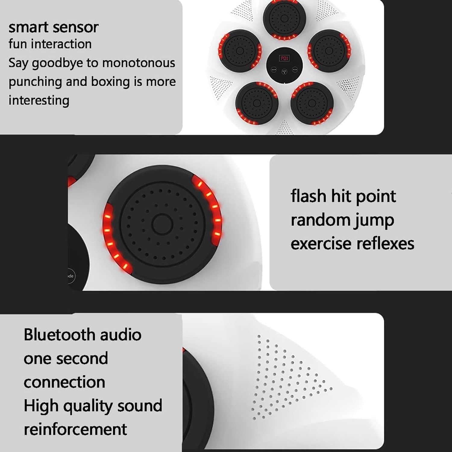 Music Punching, Home Music Boxing Machine Smart Music Boxing Machine Wall Mounted Boxing Machine, Boxing Training Punching Equipment (Black)
