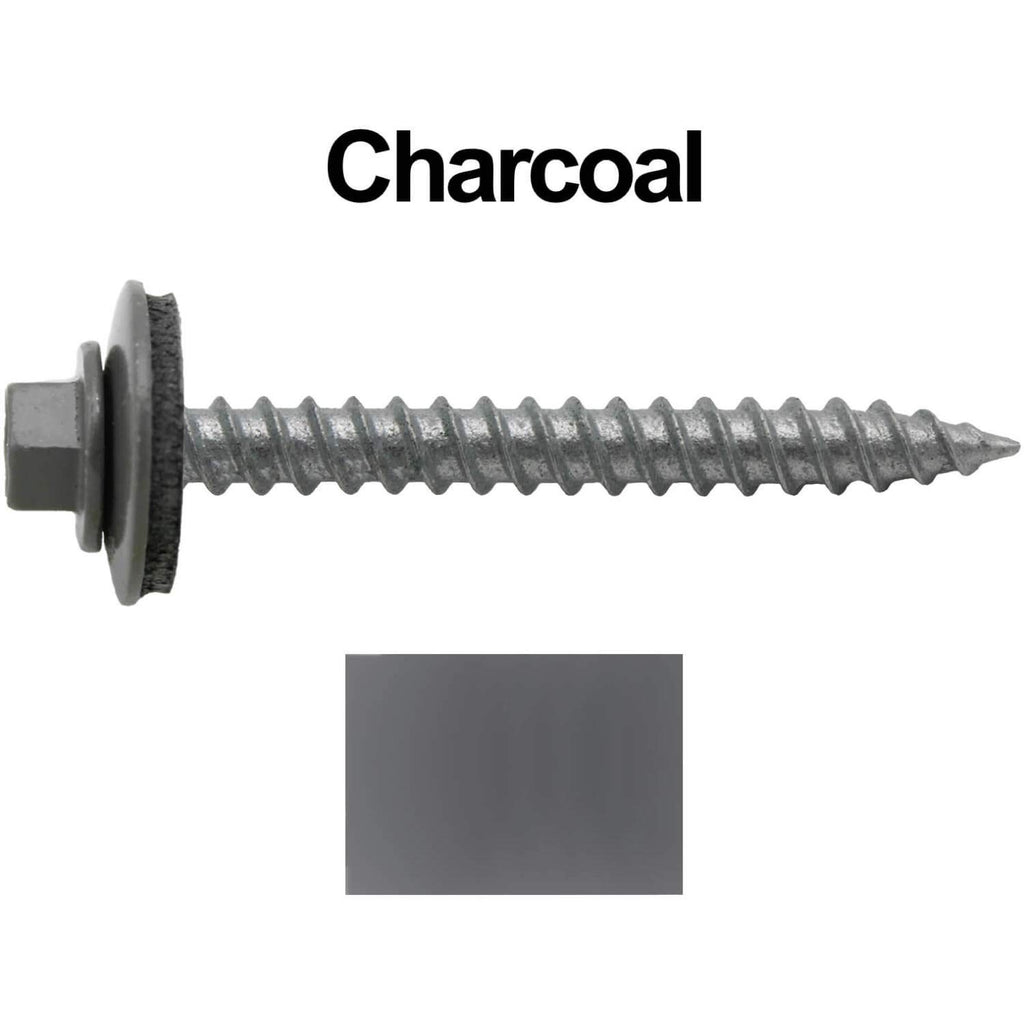 Jake Sales Metal ROOFING SCREWS: 250 (12 x 2') CHARCOAL Hex ReGrip Sheet Metal Roof Screw. Sharp Point, 5/8' EPDM Washer