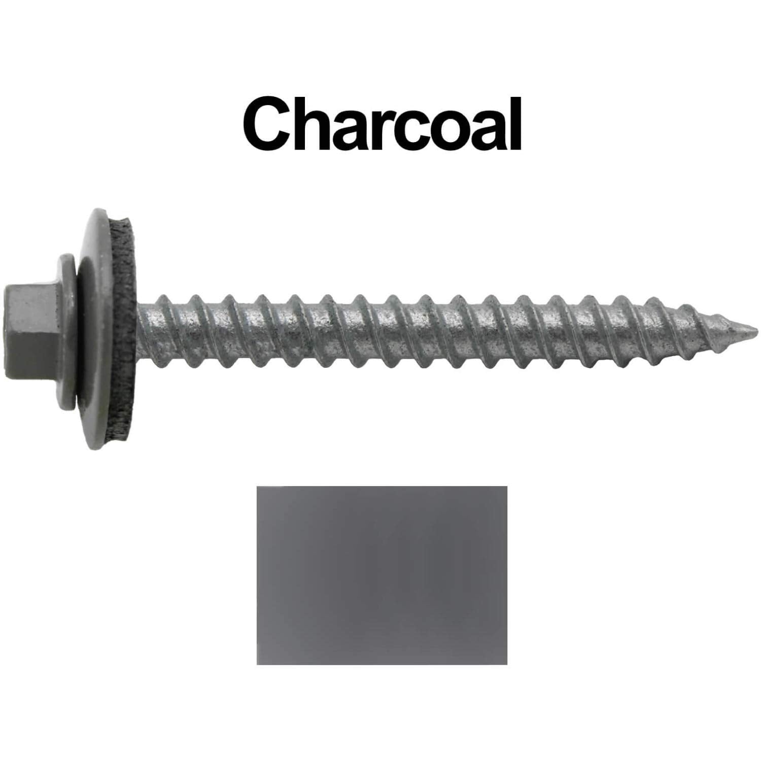 Jake Sales Metal ROOFING SCREWS: 250 (12 x 2') CHARCOAL Hex ReGrip Sheet Metal Roof Screw. Sharp Point, 5/8' EPDM Washer