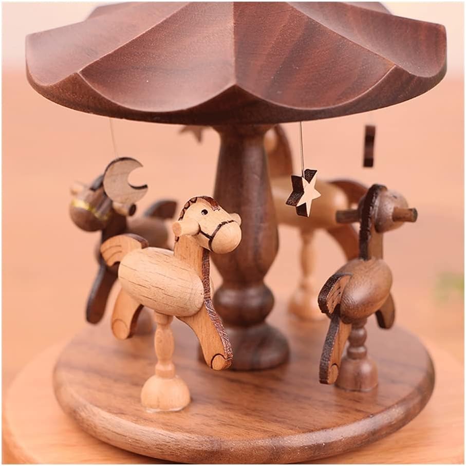 Music Box Wooden Musical Box Merry-go-Round Music Boxs Creative Suitable for Couples Children Friends Holiday (Color : Brown)
