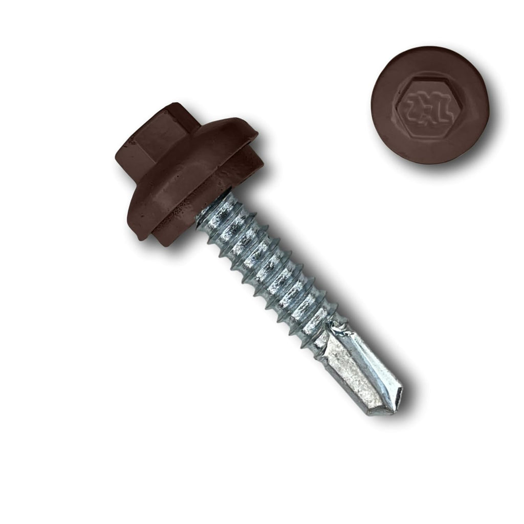 EAGLE 1 Long-Life Metal Roofing Screws: #14 x 1.25 Dome Cap Metal Building Screws (250-Count), Self-Drilling Tip, EPDM Washer, Multiple Colors/Includes 5/16' Magnetic Hex Bit Driver (Brown, 250)
