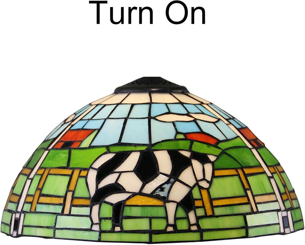 16 Inch Stained Glass Cow Lamp Shade Replacement Only Tiffany Handmade Lampshade Christmas Home Decor Blue Green Design Vintage Light Cover for Table Lamp Pendant Light Floor Lamp Ceiling