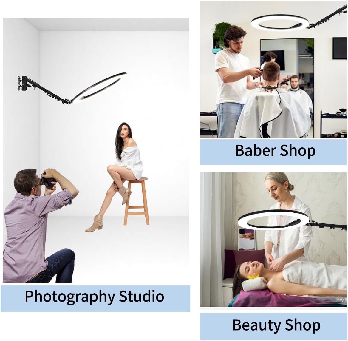 25 '' Ring Light Wall Mount with Phone Holder, Rotatable Triangle Boom Arm Overhead Light Stand for Photography Lighting Studio, Live Streaming, Salon, Barber Light, Beauty Tattoo Light