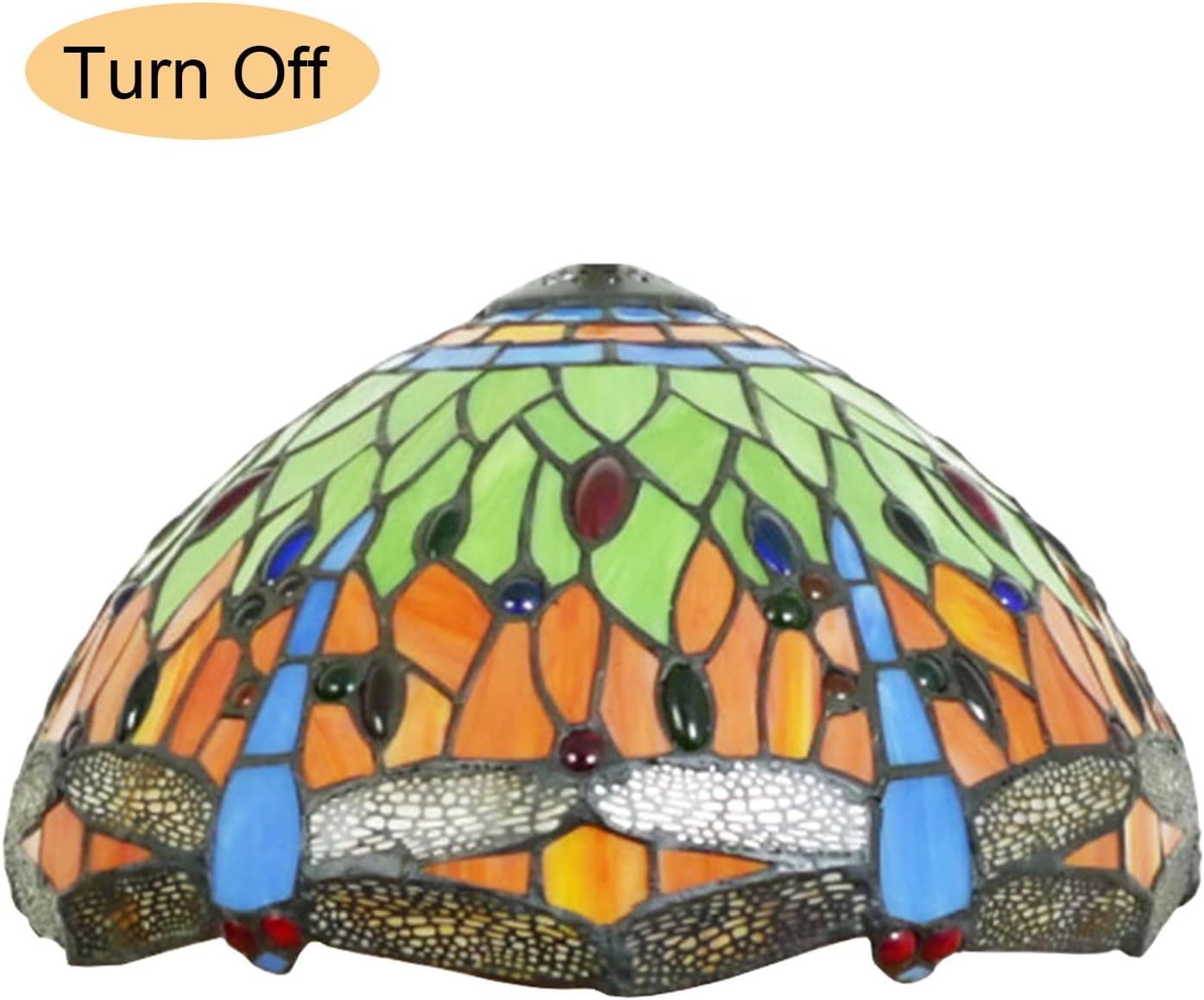 12 Inch Dragonfly Stained Glass Lamp Shade, Tiffany Style Lampshades Replacement, Handmade Vintage Lamp Cover Accessories Only for Table lamp Pendant Light Ceiling Fixture,Green