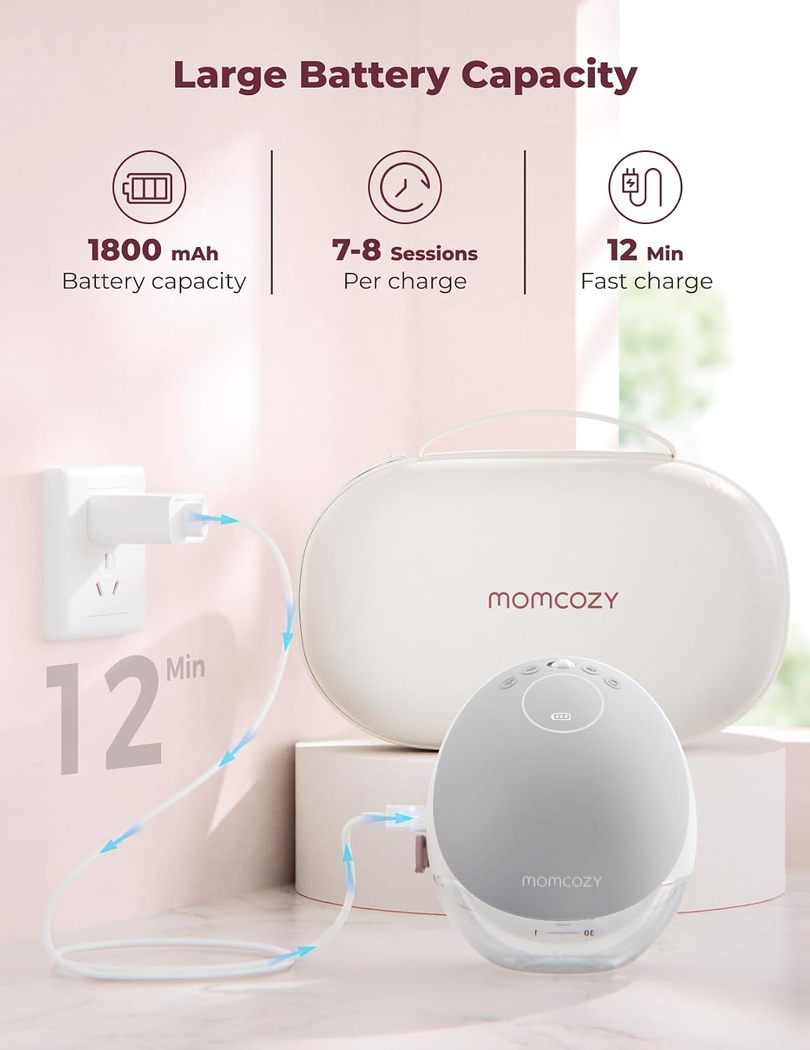 Momcozy Breast Pump Hands Free Upgraded Mobile Flow | M9, App Discreet Control with Personalized Multi-Modes & 15 Levels, Wearable Breast Pump 24mm, 1 Pack Gray