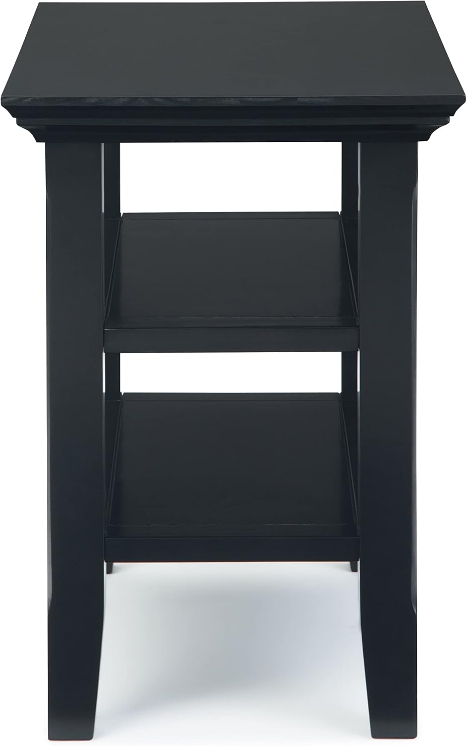 SIMPLIHOME Acadian Narrow Side Table - 14 inch Wide Solid Wood Rectangular End Table with 2 Open Shelves in Black, Transitional Lamp Stand or Nightstand for Living Room or Bedroom with Storage
