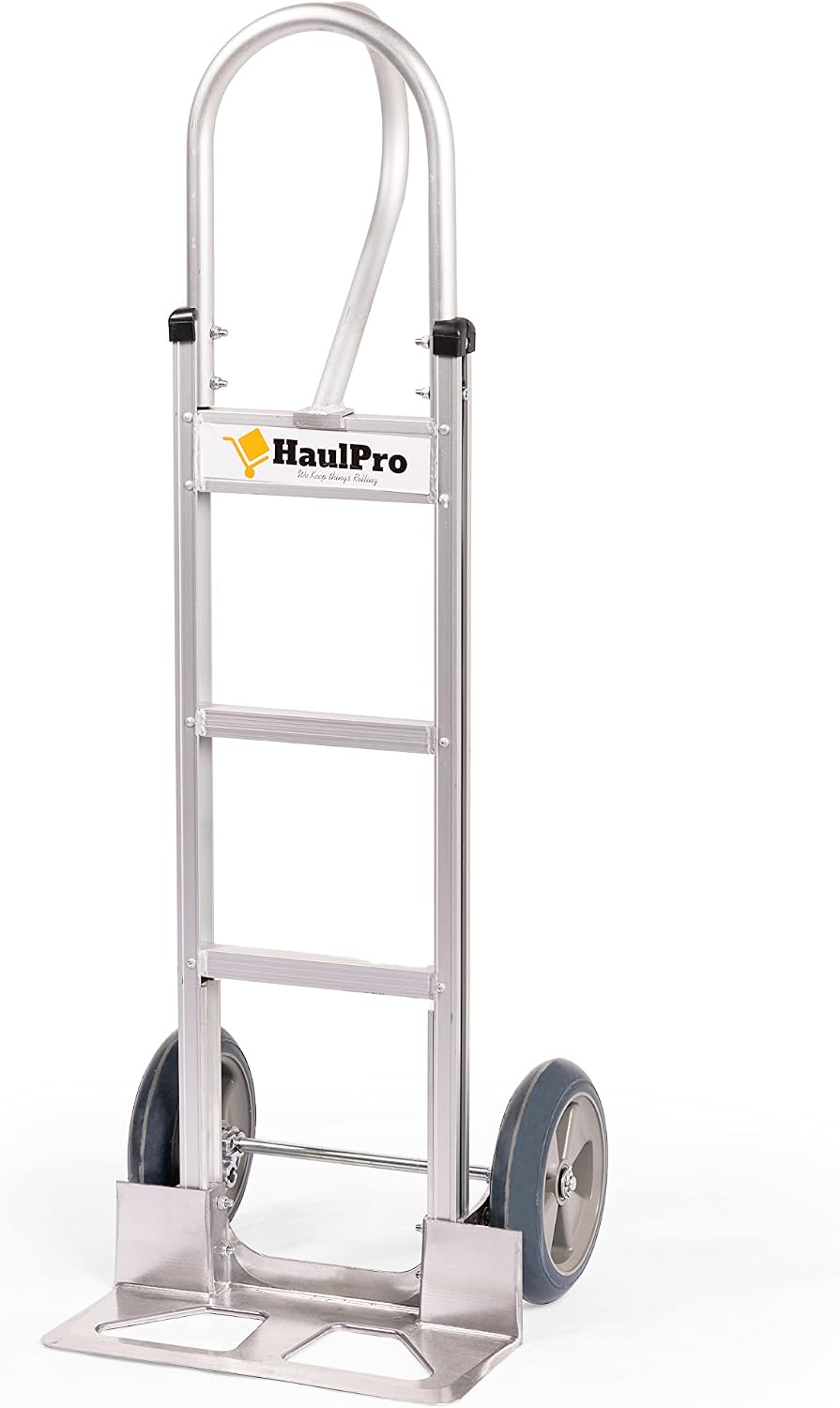 Heavy Duty Hand Truck with Vertical Loop Handle - Aluminum Dolly Cart for Moving - 500 Pound Capacity - 10' Rubber Wheels - 52.25' H x 17.5' W with 17.75' x 9.5' Diecast Nose Plate