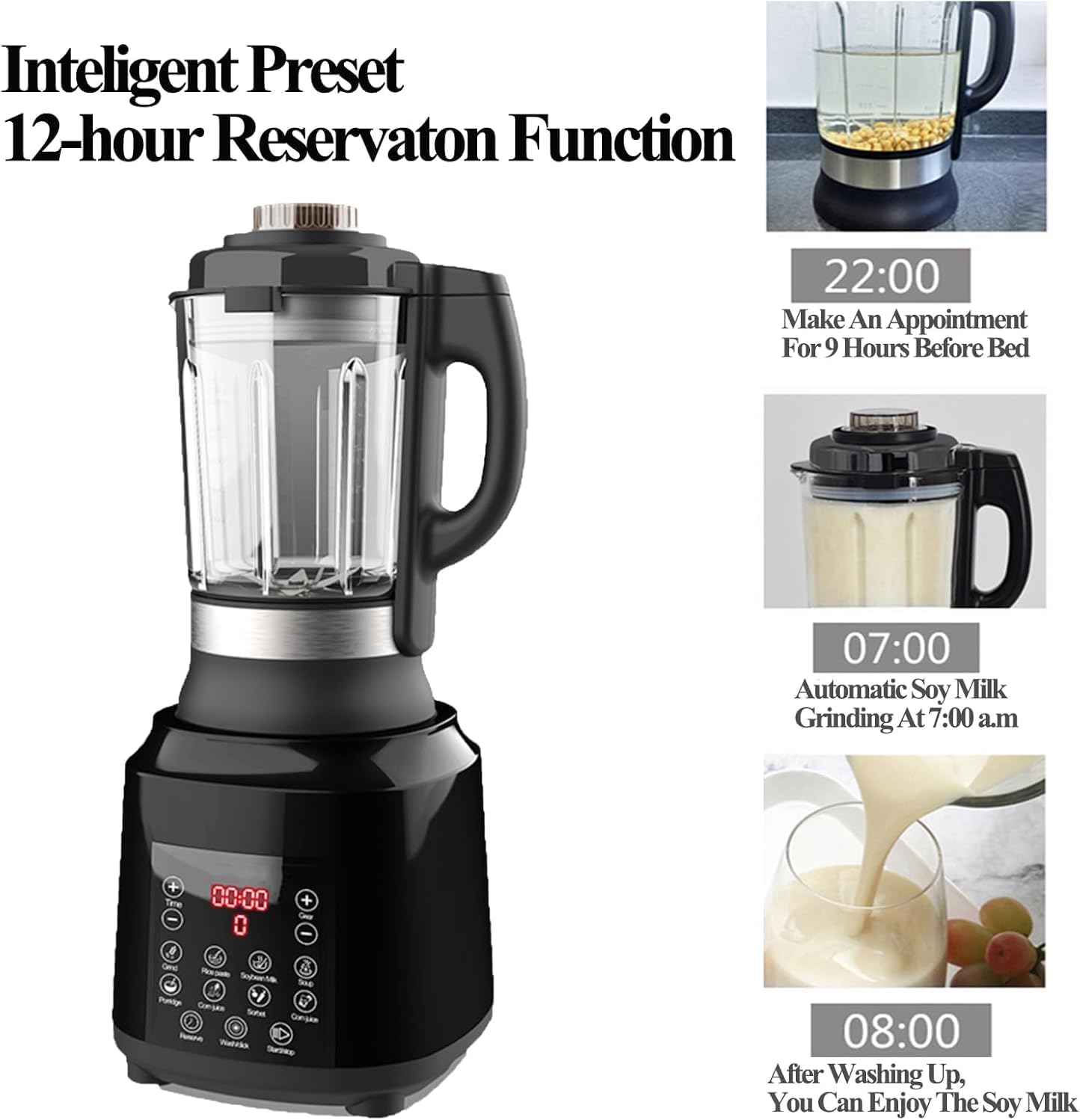 Food Processor Blender Combo, 60oz 1200W All-in-One Kitchen Machine | 9 Programs, 12H Preset, Self-Cleaning, Grinding, Chopping, Mixing, Shakes, Hot Soups