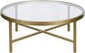 Henn&Hart 36' Wide Round Coffee Table with Glass Top in Brass, Modern coffee tables for living room, studio apartment essentials