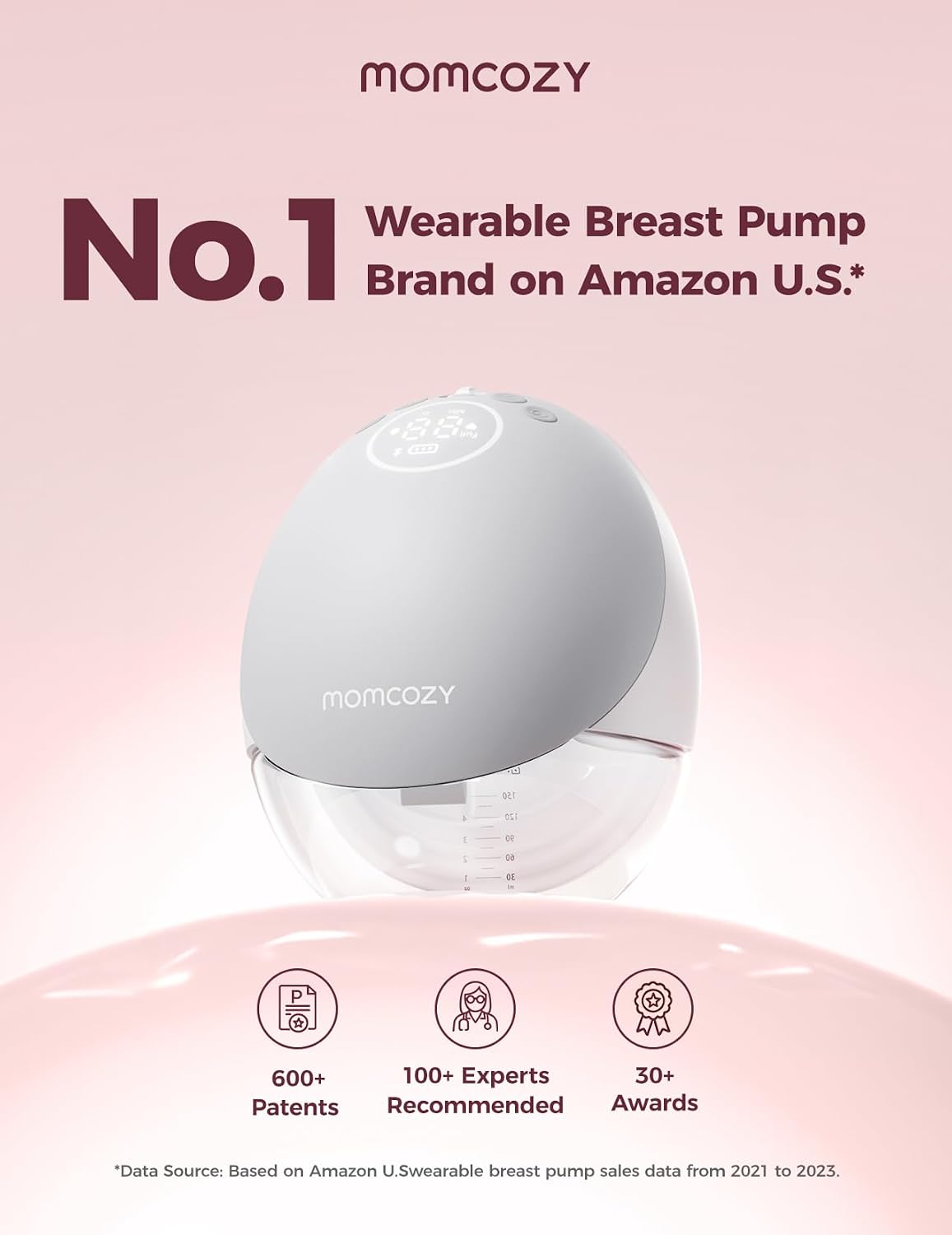 Momcozy Breast Pump Hands Free Upgraded Mobile Flow | M9, App Discreet Control with Personalized Multi-Modes & 15 Levels, Wearable Breast Pump 24mm, 2 Pack Gray