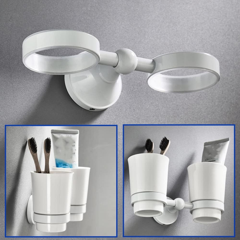 White Bathroom Hardware Accessories Brass Double Bath Towel Bar Toilet Brush Shelf Set WC Paper Roll Holder Shower Soap Dish,Double Cup Holder