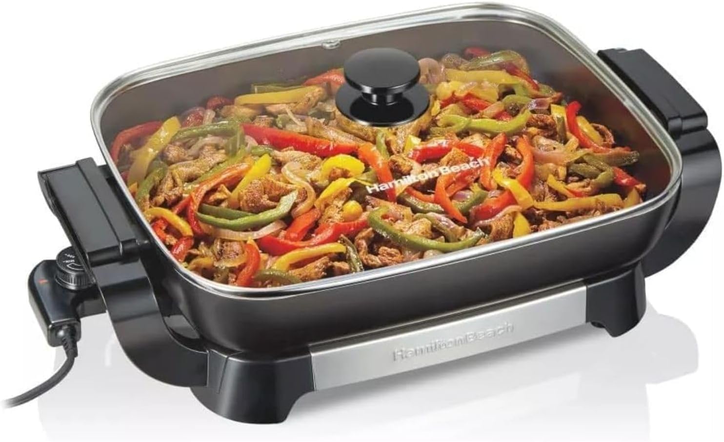 Hamilton-Beach 20.5' Durathon Ceramic Reversible Nonstick Electric Skillet, 1500W Electric Pan with Adjustable Temperature Control, Dishwasher-Safe Parts, Black