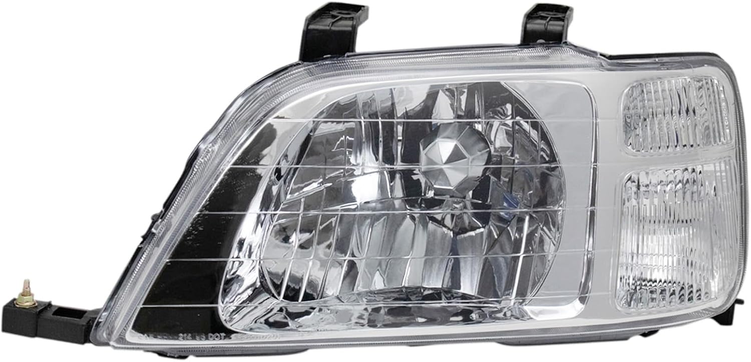 TRQ 2 Piece Headlight Assembly Set Chrome Bezel Driver & Passenger Side Compatible with Honda CR-V 1997-2001 HO2502112 HO2503112 33101S10A01 33151S10A01