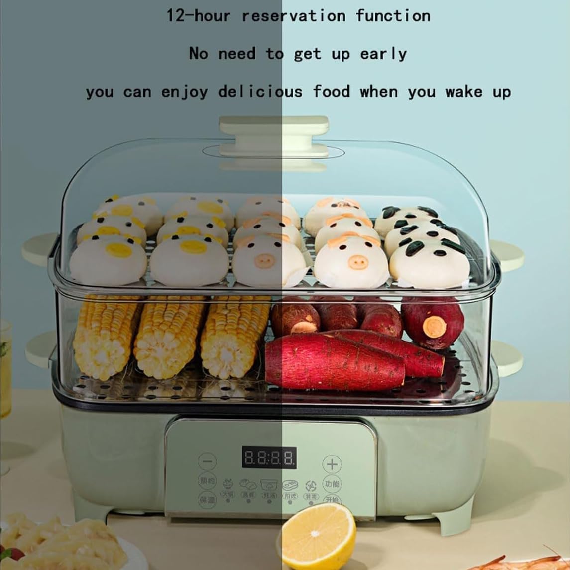 Food Steamer - 360° Steam Cycle Electric Steamer, 3 Tier Detachable Design, 12-Hour Appointment, 12-Hour Heat Preservation, Easy to Clean