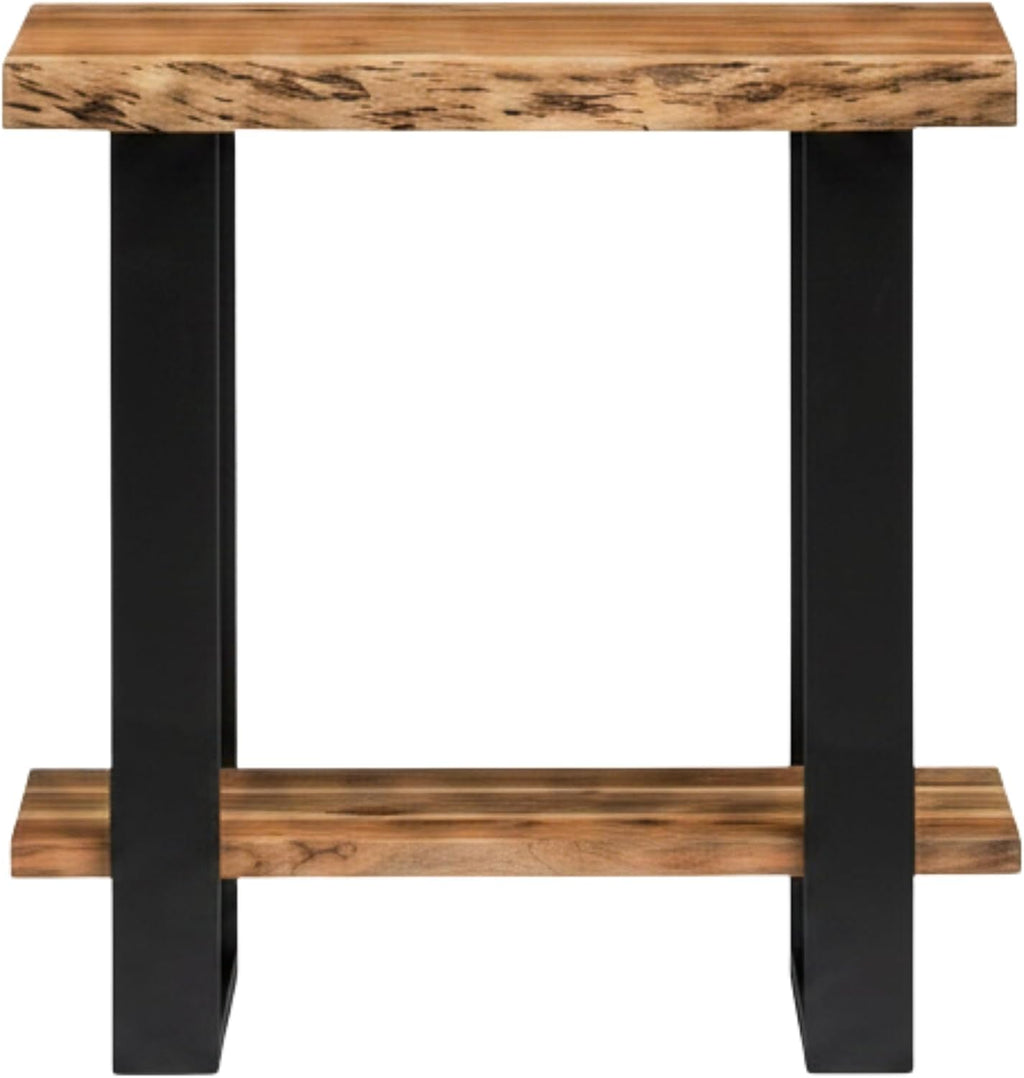 Alaterre Furniture Alpine Live Edge Modern End Table - 2-Tier Narrow Side Table with Open Storage Shelf - Solid Wood and Metal Modern Nightstands for Living Room or Bedroom (Natural)