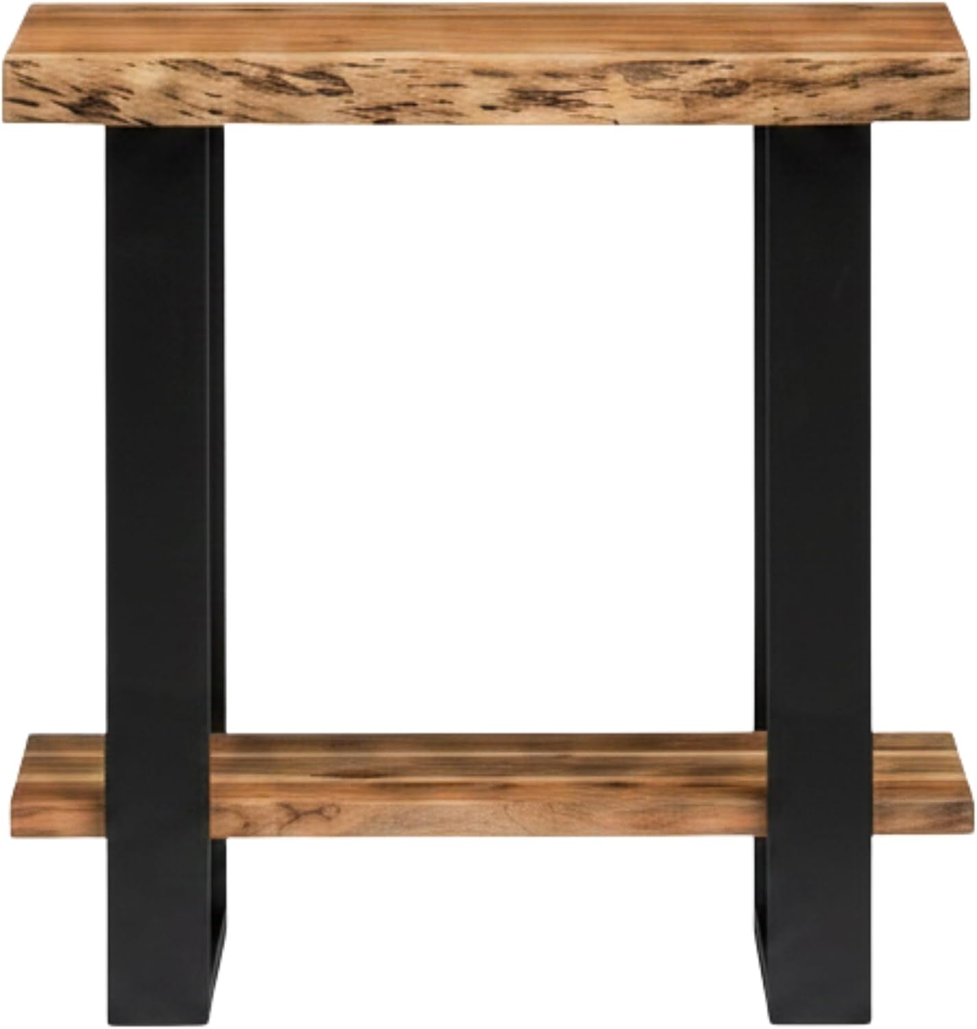 Alaterre Furniture Alpine Live Edge Modern End Table - 2-Tier Narrow Side Table with Open Storage Shelf - Solid Wood and Metal Modern Nightstands for Living Room or Bedroom (Natural)