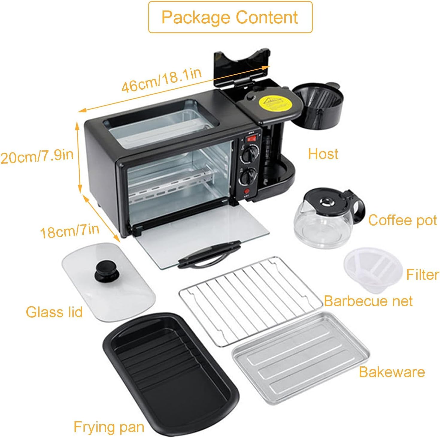 3 in 1 Breakfast Station with Coffee Maker, 1250W Electric Breakfast Maker 9L Non Stick Bread Toaster Oven with Frying Pan, Multi-Function Sandwich Maker Griddle Machine for Egg Bacon Sausages
