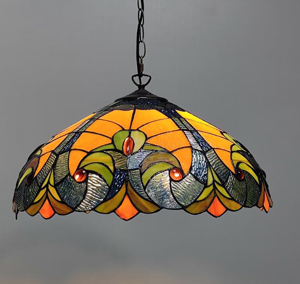 20 Inch Blue Baroque Lamp Shade Replacement, Tiffany Style 40Cm Yellow Green Stained Glass Lampshade for Table Lamps Ceiling Lamps Floor Lamp Dining Table