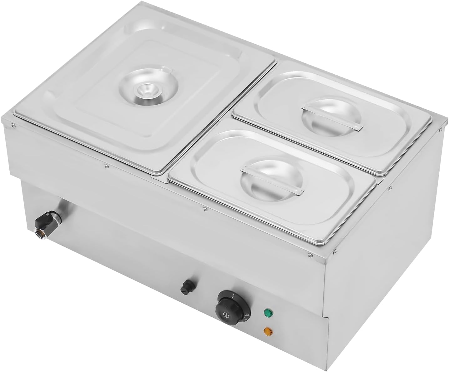 3-Pan Commercial Steam Table, Electric Bain Marie Food Warmer 600W Stainless Steel Countertop Buffet Food Warmer Container 21.6Qt with Lid and Tap for Catering, Restaurant, Buffets